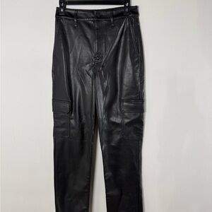 Express Faux Leather Modern Straight Super High Rise Black Cargo Pants 4R